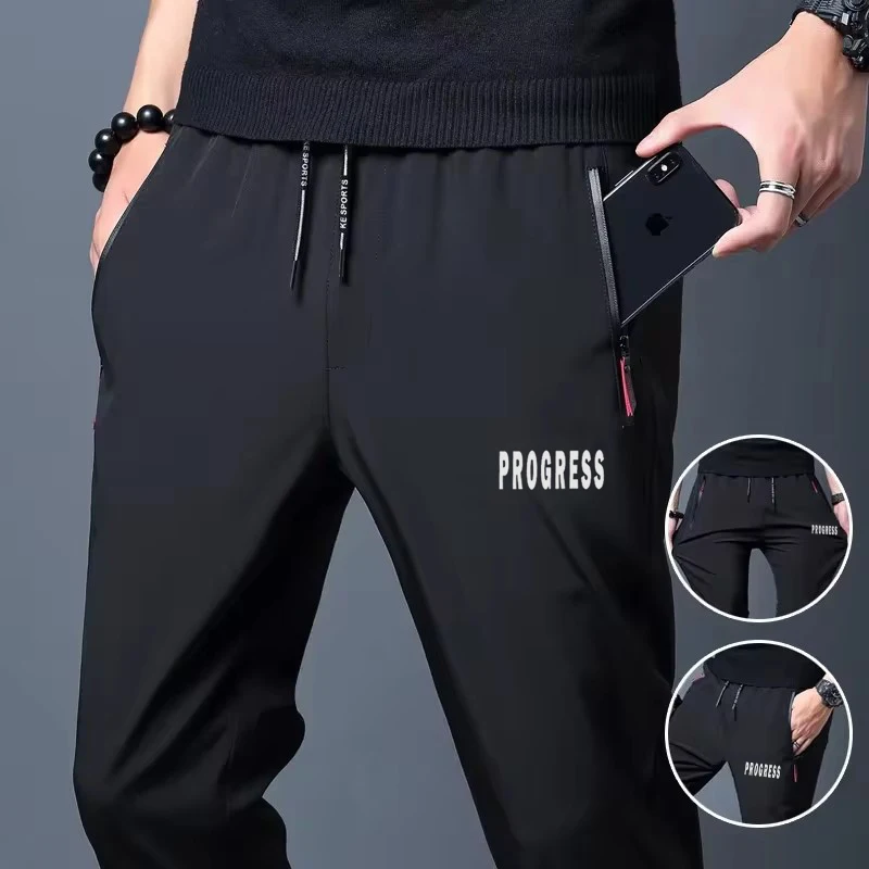 

PROGRESS Printed Men's Casual Straight Pants Stretch Elastic Waist Jogger Korean Classic Blue Black Gray Male Brand Trousers