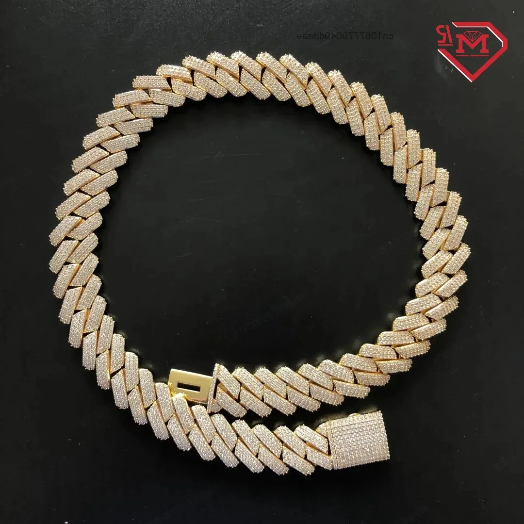 

Полный Iced Out Heavy 17 мм кубинские цепочки зубец оправа 925 серебро Vvs Clarity муассанит хип-хоп кубинская цепочка ожерелье