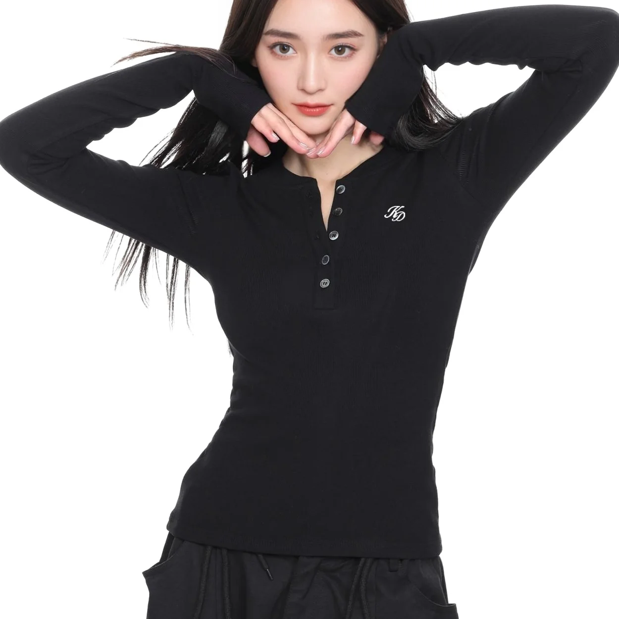 تي شيرت بأكمام طويلة للفتيات المراهقات للسيدات صيفي من القطن المجوف وحاشية مربوطة وخفيفة الوزن ومريحة وخفيفة الوزن وبسيطة وحديثة #4