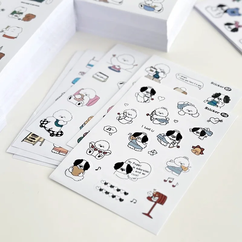 

Самоклеящиеся наклейки без следов с мультяшными собаками, 15 шт., в стиле французского шика, с кудрявыми щенками, корейские декоративные стикеры для ежедневников и планеров