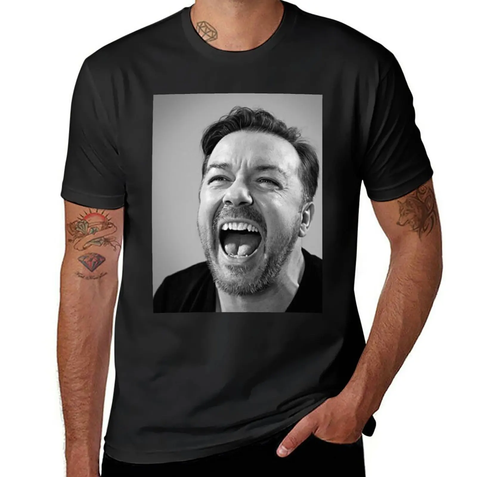 

Ricky Gervais laugh T-Shirt oversizeds Blouse quick-drying funnys mens t shirt graphic