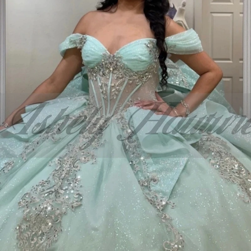 Personalizado mexicano quinceanera vestidos de baile miçangas applique arco feminino baile festa casamento ocasião doce 15 16 menina vétidos