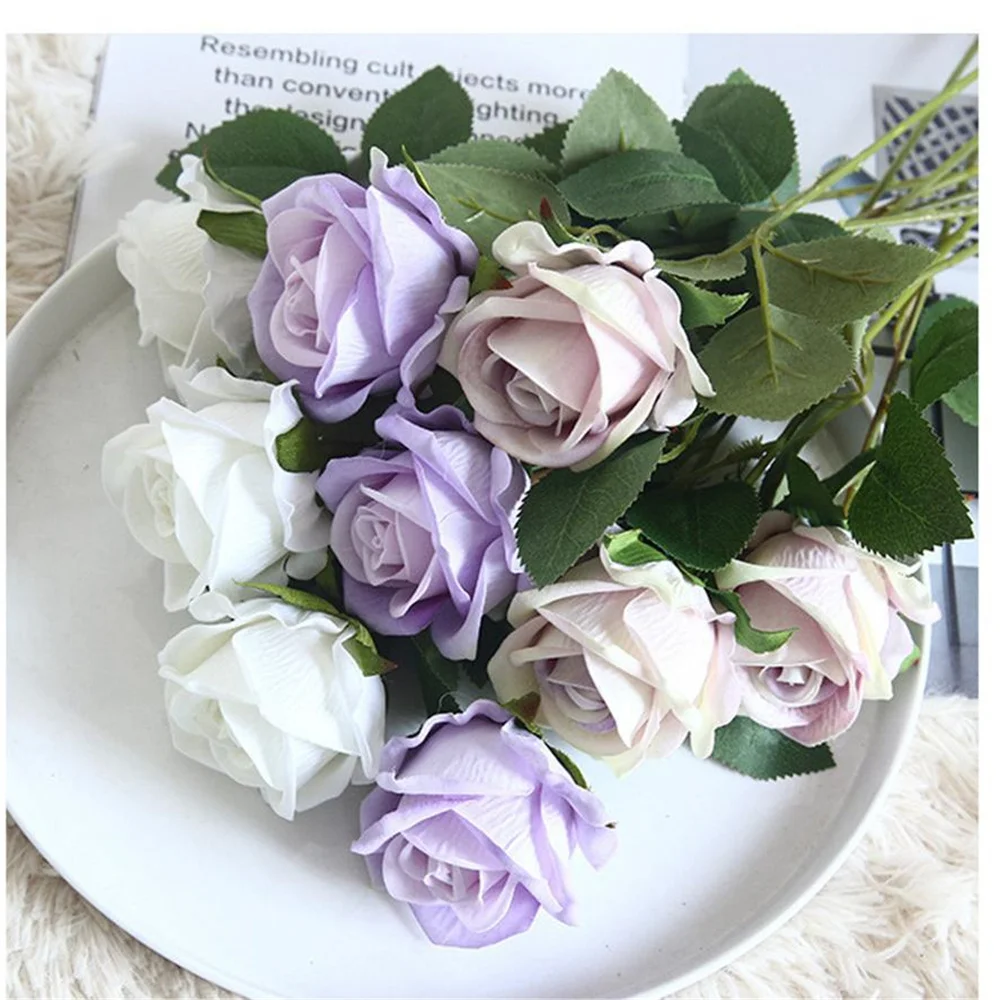 5Pcs Artificial Flowers Silk Rose Long Branch Bouquet for Home Wedding Decoration Fake Plants Wreath Supplies Accessories rosas