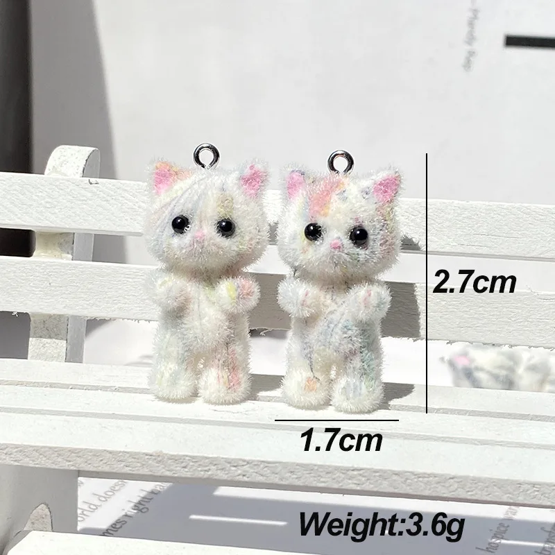 20PCS 3D Resin Flocking Kitten Charms Multicolor Rendering Cat Pendant for Necklace Keychain Making DIY Accessories Wholesale