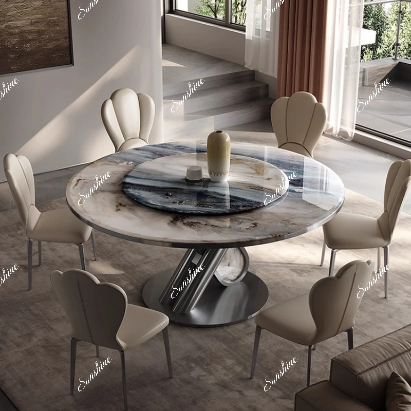 

Marble Round Italian Light Home Villa Slate Dining Table Chair Simple and Modern
