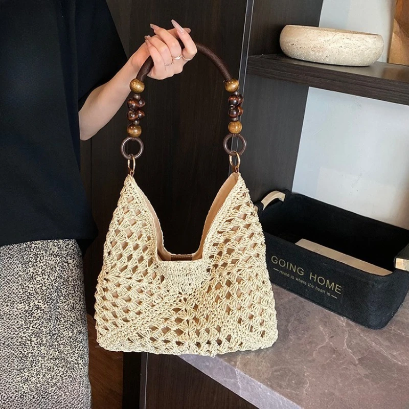 

Плетеные сумки-тоут в стиле пляжного отдыха с полым дизайном для женщин Y2K Harajuku, сумки на плечо большой вместимости