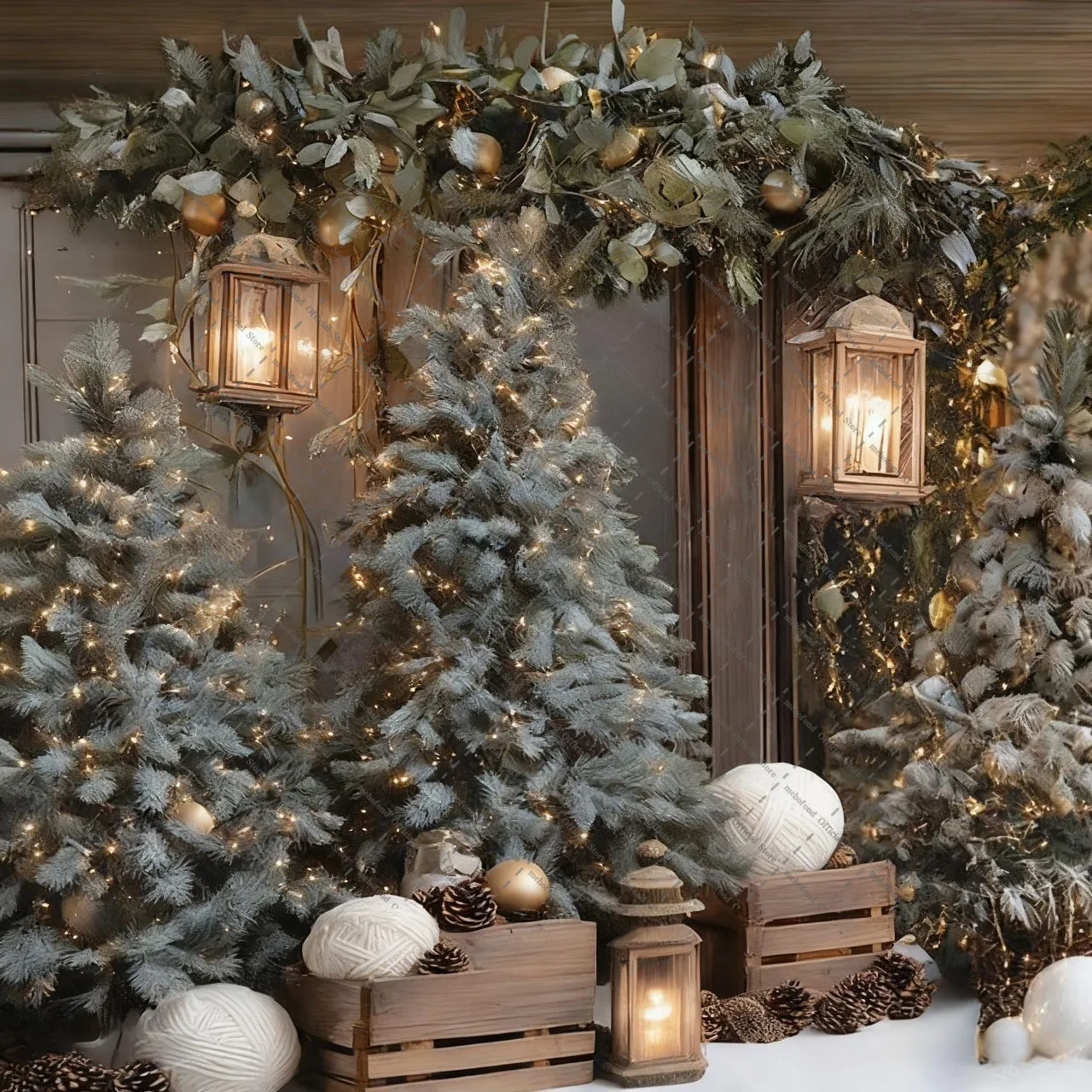 Mehofond Photography Background Christmas Vintage Wooden Door Tree Farm Xmas Kids Family Portrait Decor Backdrop Photo Studio