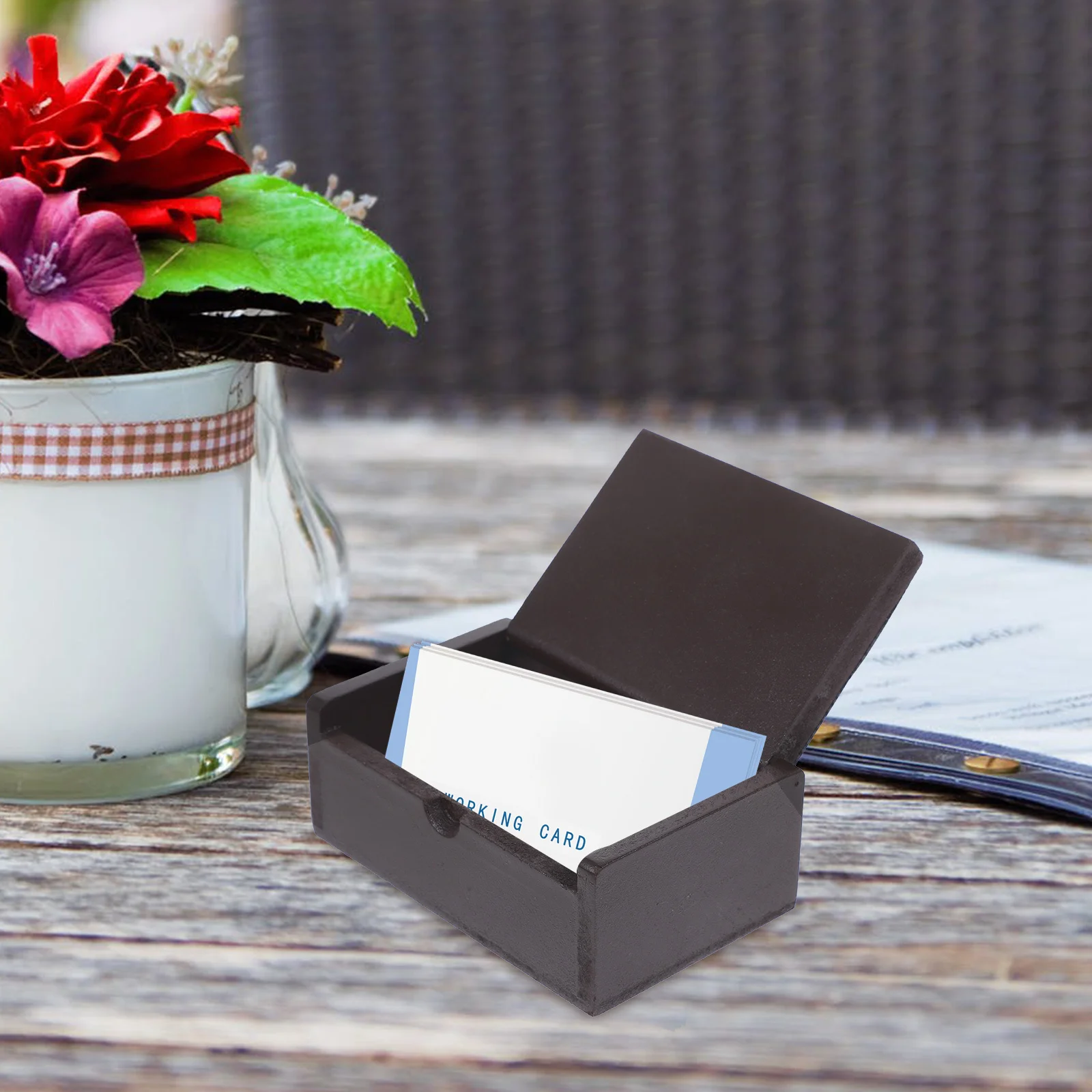 

Wooden Card Box Vintage Organizer For Business Cards Recipe Holder Storage Cabinet Small Wood Case Portable Kitchen Menu