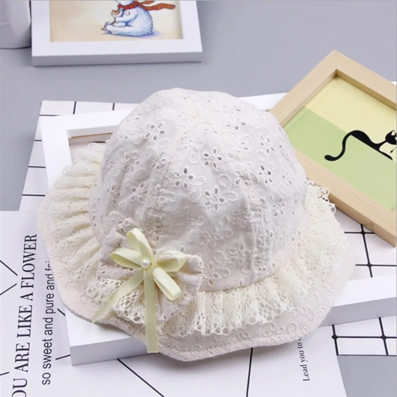 Cute Lace Breathable Baby Sun Hat Summer Bucket Cap Bow-knot Basin Cap Sweet Girls Hat Sunshade Toddler Caps Children Visor Hat