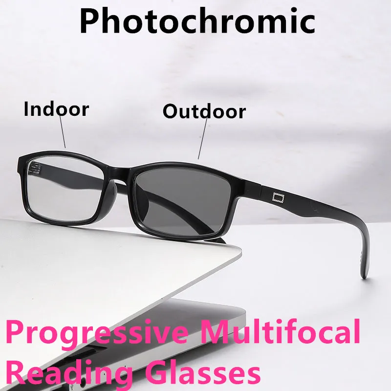 Progressive Multifokal-Lesebrille für Herren und Damen Neue Photochrome Lesebrille Vintage Quadratisch Modisch Vielseitig Einsetzbar