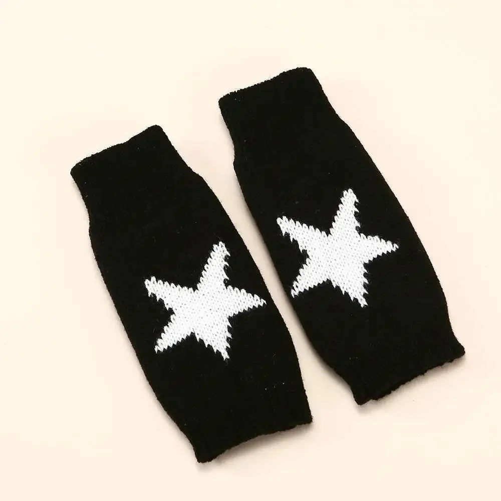 

Black White Women Knitted Warm Half Gloves Autumn Winter Fingerless Gloves Arm Sleeve Girls Fashion Casual Accessories Mittens