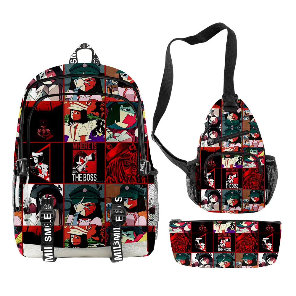 

Harajuku Popular Funny ENA Dream BBQ 3D Print 3pcs/Set Student School Bags multifunction Travel Backpack Chest Bag Pencil Case
