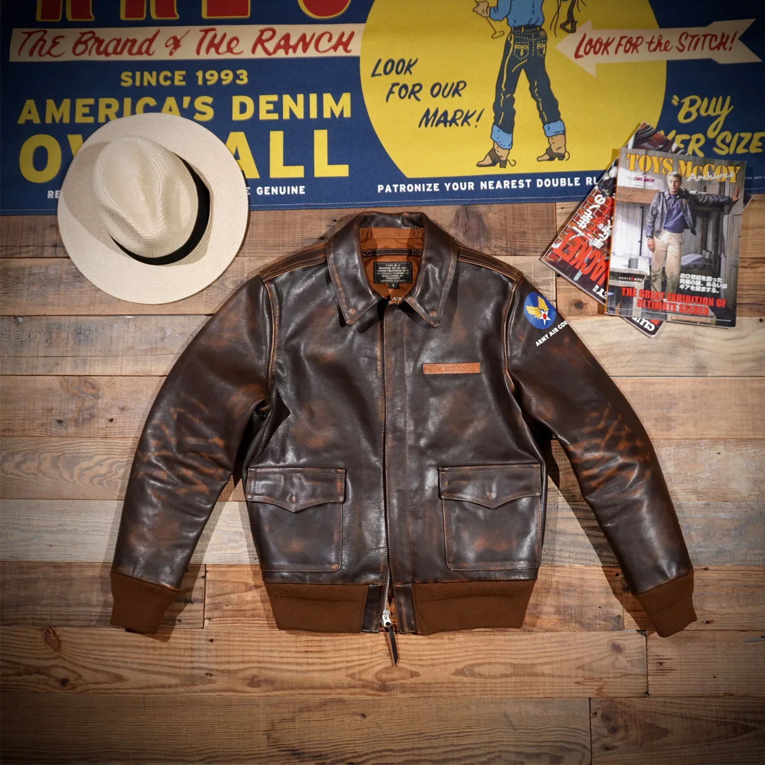 

Graduation Version!! Reproduction of Eastman16159 for Old A2 Flying Suit Jacket, Cowhide Leather Jacket, Motorcycle Short Style