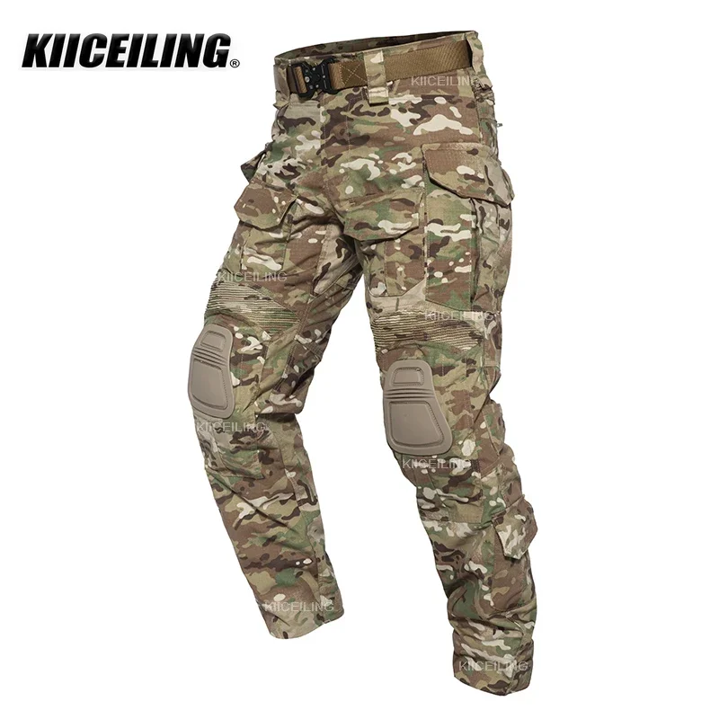 KIICEILING G3, Tactical Pants With Knee Pads Multicam Camouflage Casual Men's Cargo Pants Ripstop Work Pants Joggers Men