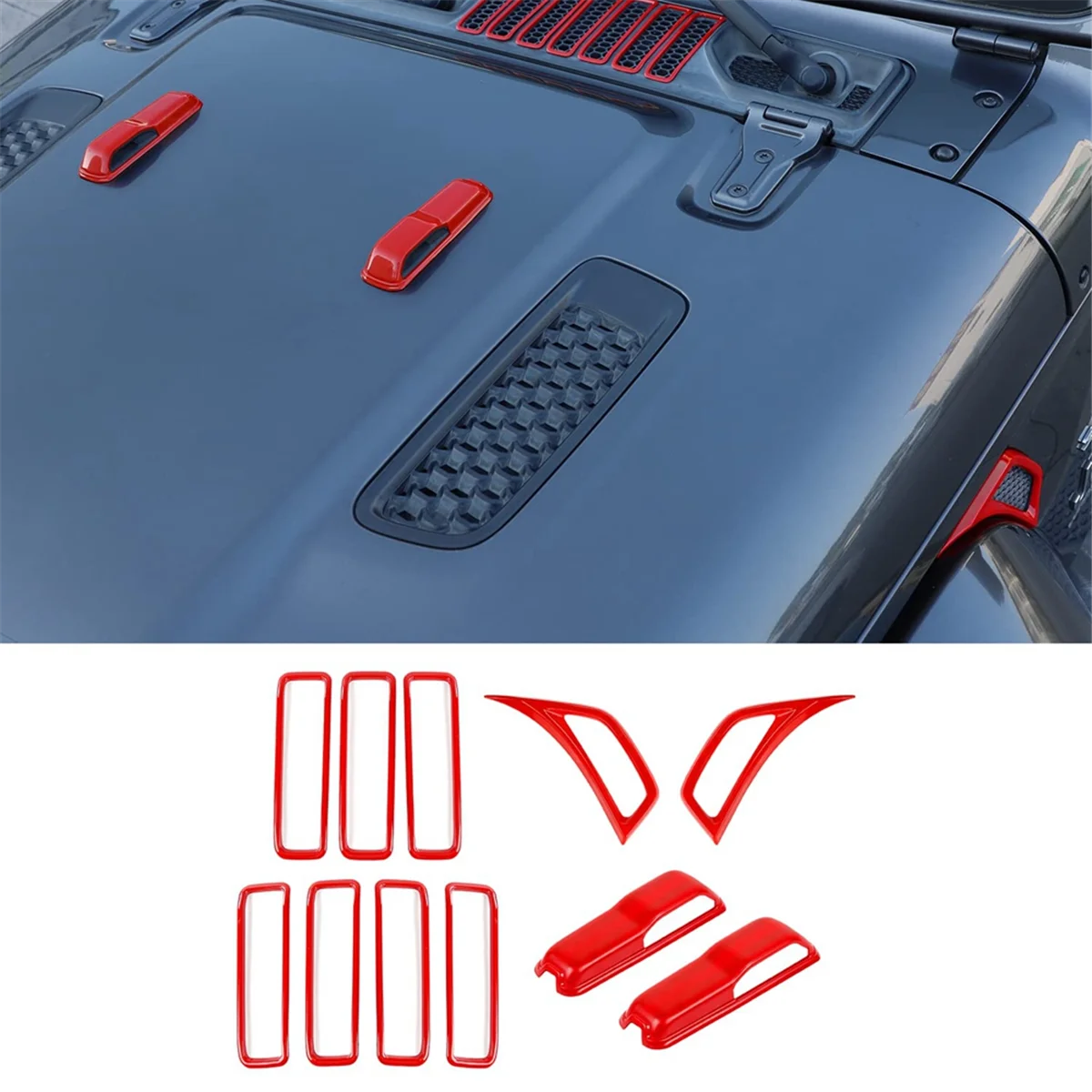 For Jeep Wrangler JL Gladiator JT 2018-2024 Hood Vents & Engine Hood Hinge & Side AC Vent Outlet Trim,C