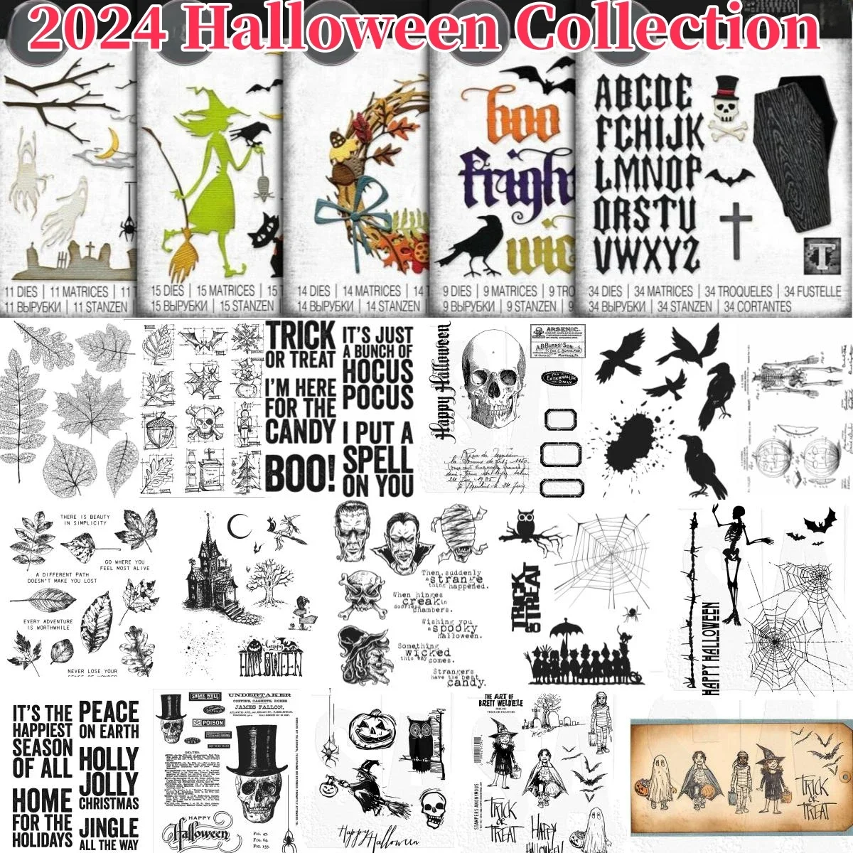 

2024 Halloween Collection Metal Cutting Dies Clear Stamps for DIY Scrapbook Handcraft Paper Card Album Craft Template Supplies