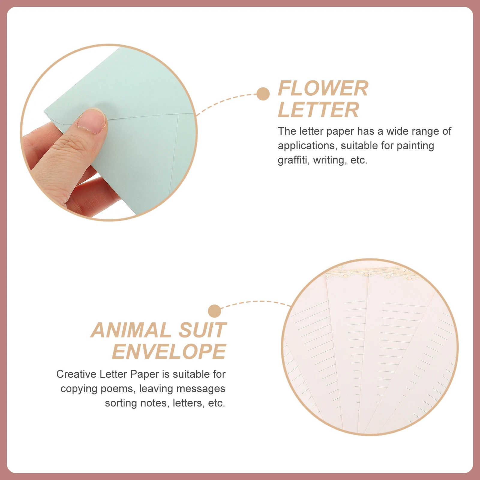 

5 Sets A5 Thick Paper Smooth Writing Letter Paper Envelope Kit Cute Animals Flowers Pink Wooden Horse Pattern Stationery Set