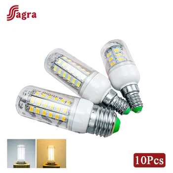Lámpara LED E27 de 10 piezas, luz de vela E14, lámpara de maíz de 220V, 24, 36, 48, 56, 69, 72Led, 5730 SMD, iluminación de araña