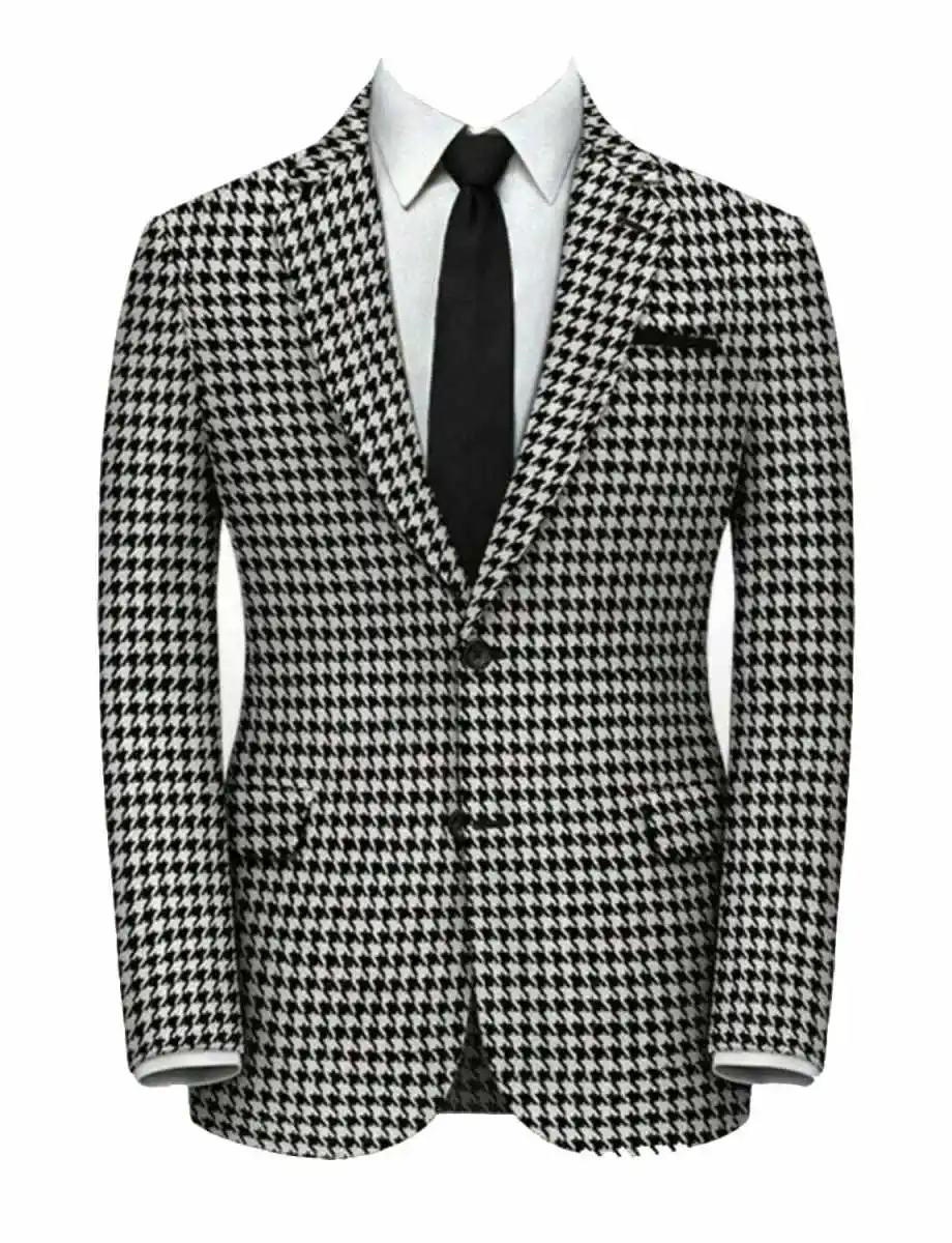 

Men's Houndstooth Formal Suit Jacket Notch Lapel Blazer Two Buttons Wool Blend Coat for Party Prom Business Tuxedo One Piece