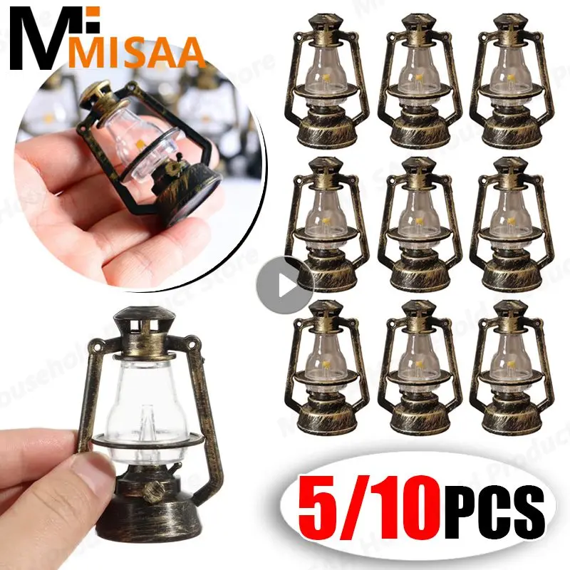 5/10pcs Miniature Oil Lamp Dollhouse Accessories Retro Style Mini Kerosene Lantern Micro Landscape Decor DIY Scene Ornaments