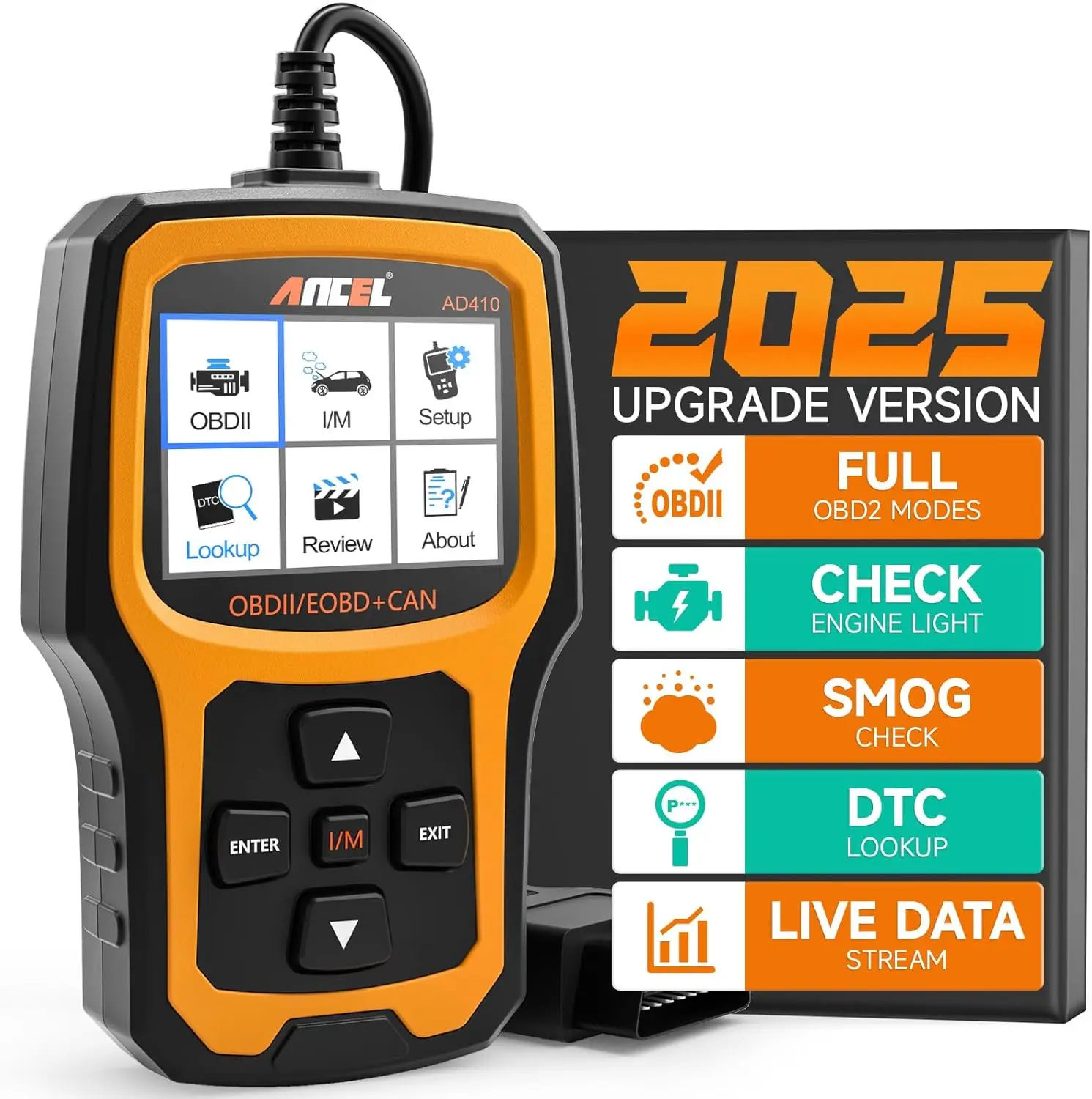 AD410 Enhanced OBD2 Scanner, Check Engine Light Code Reader for All OBDII Cars 1996+, Black/Yellow