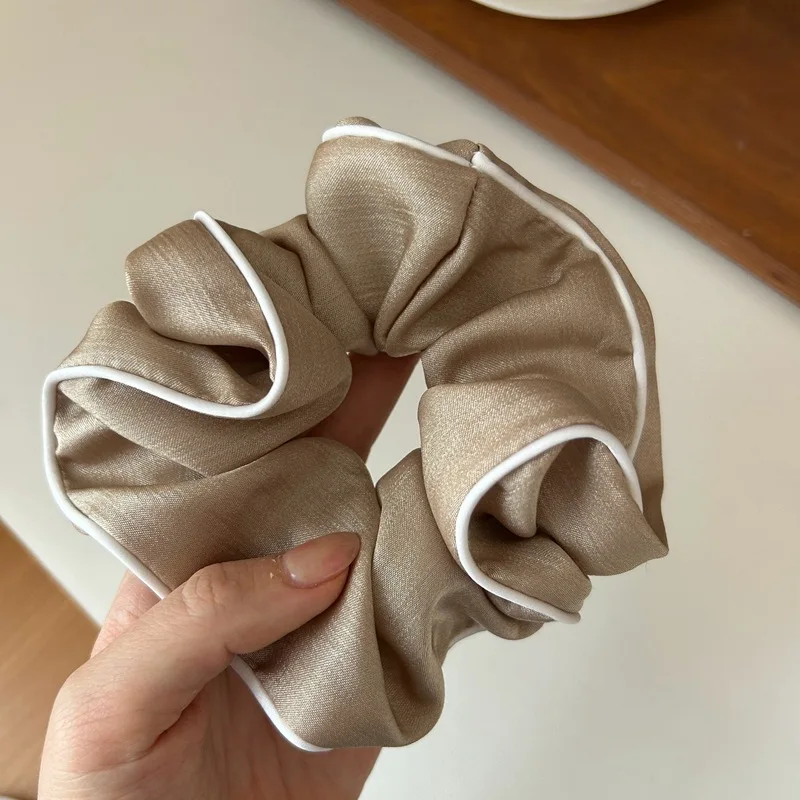 Korea Elegante Große Scrunchie Für Frauen weiß Satin haargummi Mädchen elastische Haar gummibänder schwarz haar seil zubehör – Detail 5