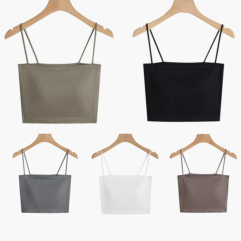 Letnia modna damska bluzka na ramiączkach z wkładkami, zapobiegająca prześwitywaniu, cienkie ramiączka, top typu tuba, bielizna, do noszenia na zewnątrz.