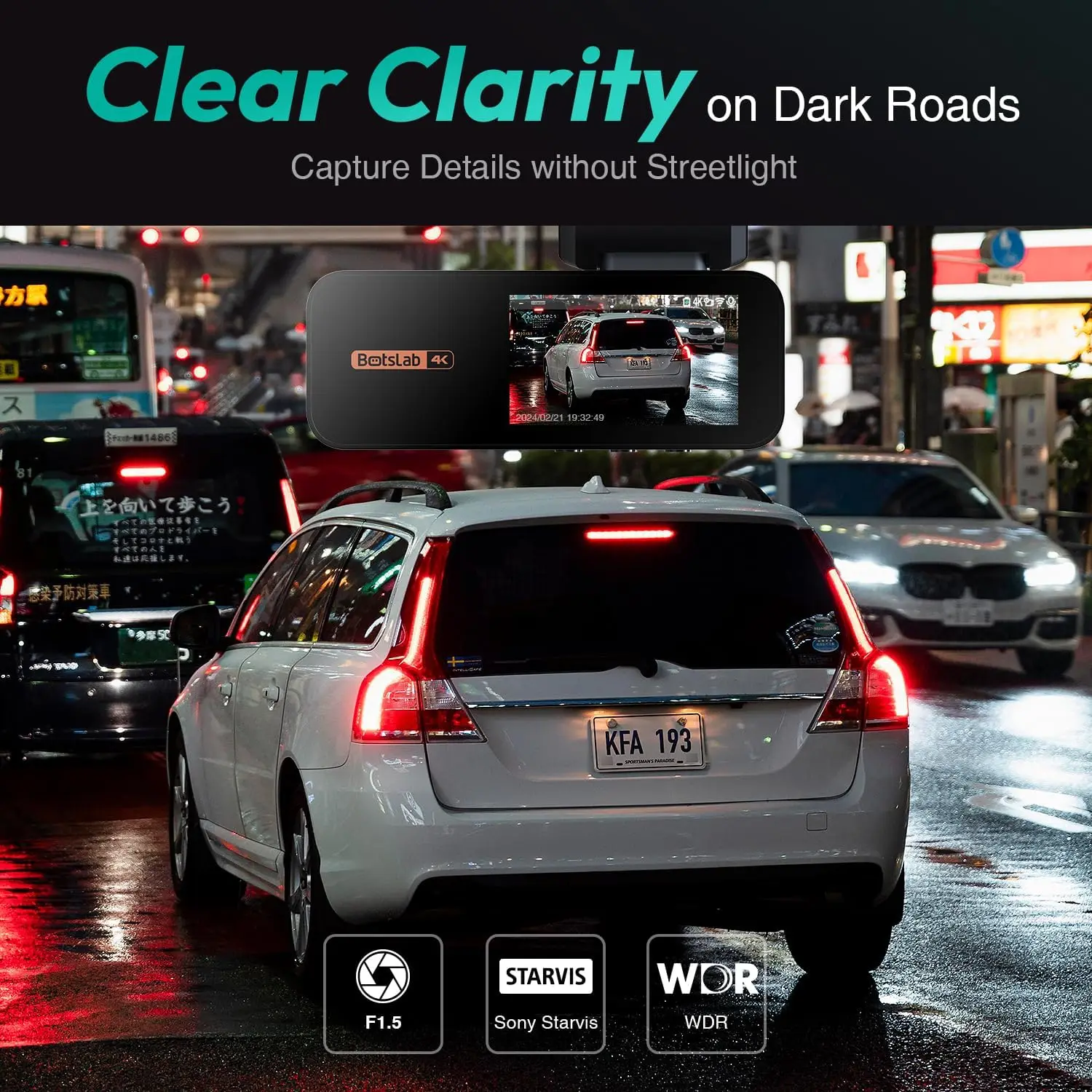 4K Front and Rear Dash Cam with ADAS, Night Vision, Parking Mode, WiFi GPS, Free 64GB SD Card