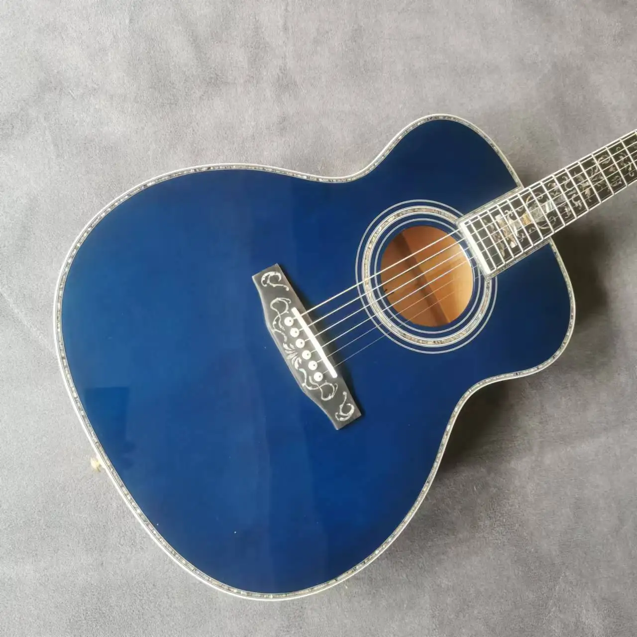 40 inch 6-string OM45 series full abalone inlaid blue glossy paint acoustic acoustic guitar