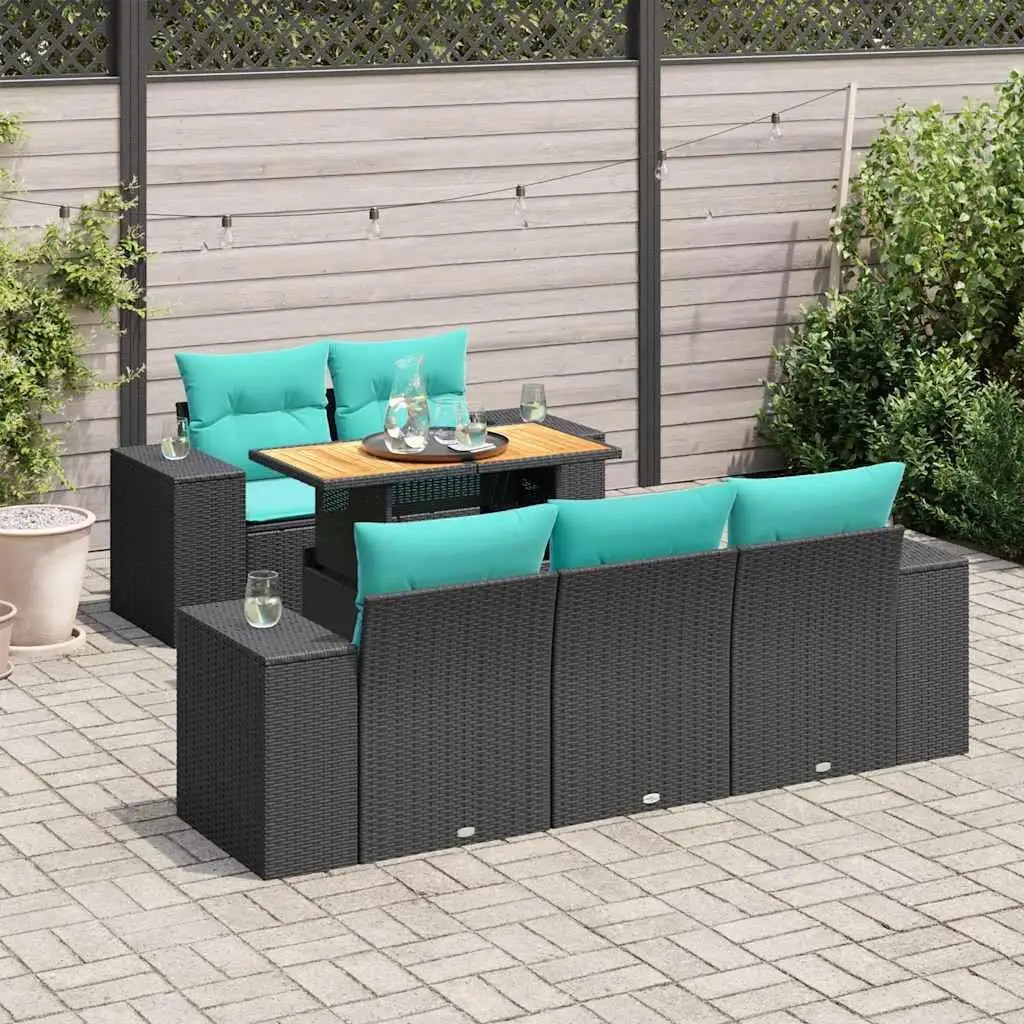 

Stylish 6 Piece Outdoor Patio Sofa Set with Cushions Black Wicker Rattan Garden Furniture