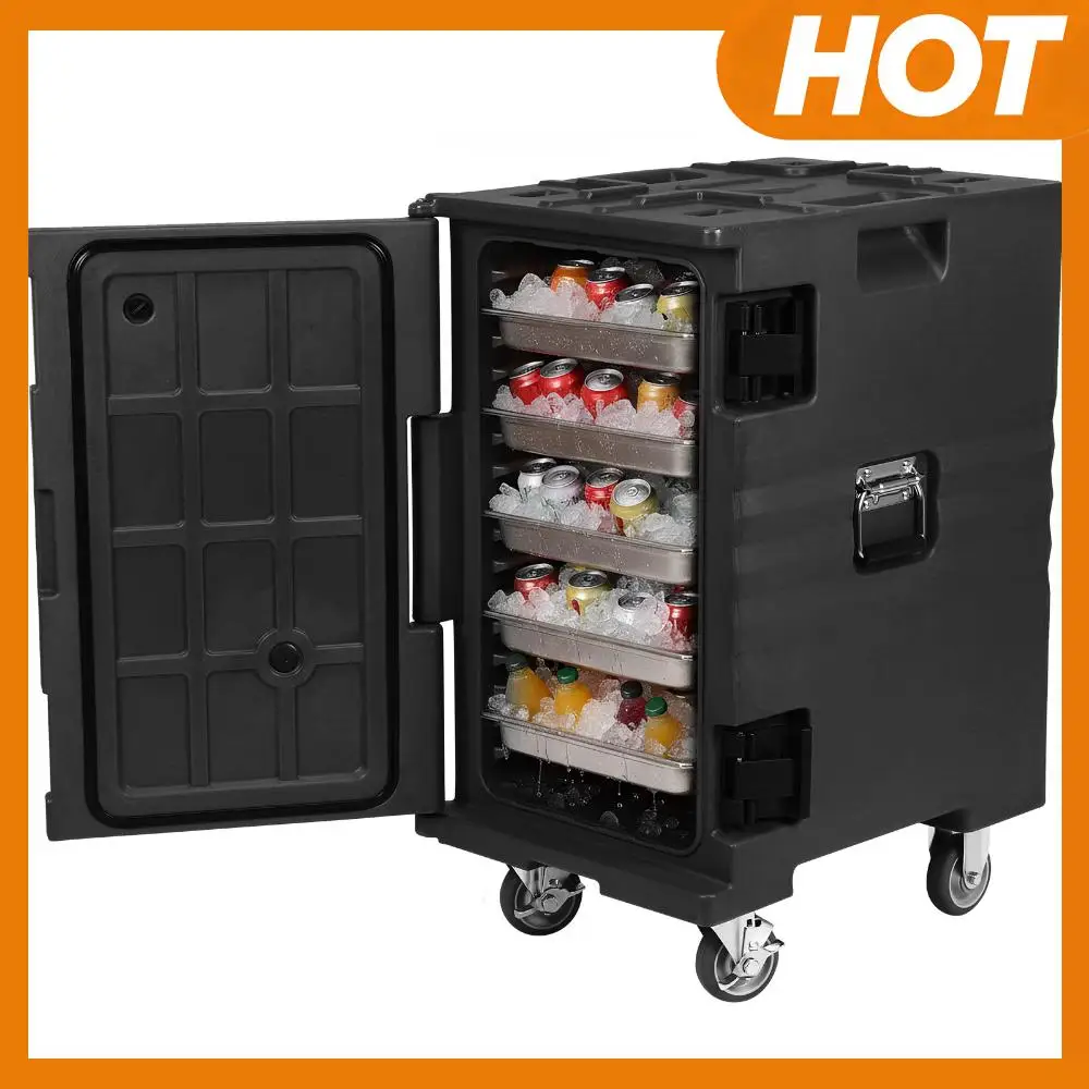 118QT Front Loading Insulated Food Pan Carrier Non-Electrical Catering Food Warmers with Wheels W/Handles for Restaurant Canteen