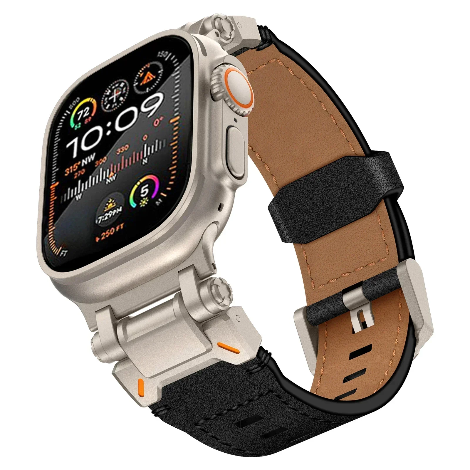حزام جلدي لساعة أبل الترا 49 ملم 45 ملم 42 44 ملم سوار رجالي فاخر لساعة iWatch se 6 5 4 Series 9 8 7 Ultra 2