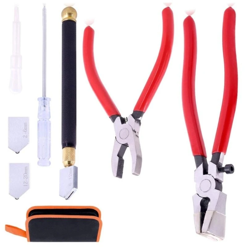 Ensemble d'outils coupe en verre Nipper Glour Flux vitre Forme pour carreaux verre tachés Bouteille Fusing Breaking