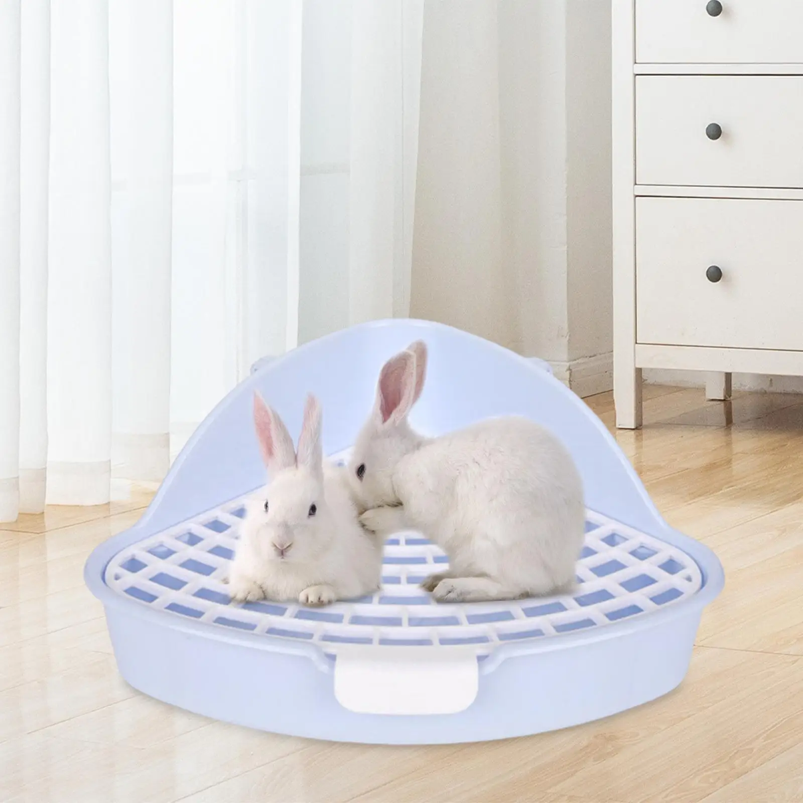 2 Medium Rabbit Litter Box Potty Triangle with Grid for Chinchilla Rabbit Beige