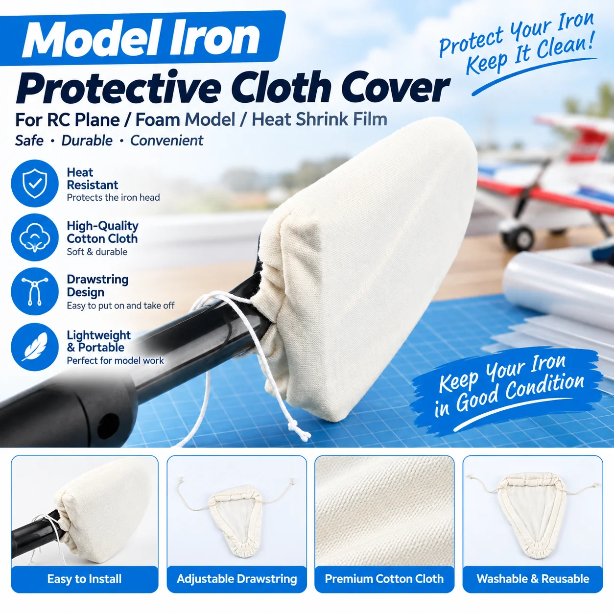 2Pcs Prolux Iron Cover Protection Cotton Protective Sleeve Case, Heat-Resistant Ironing Pad Cover for Safe Storage