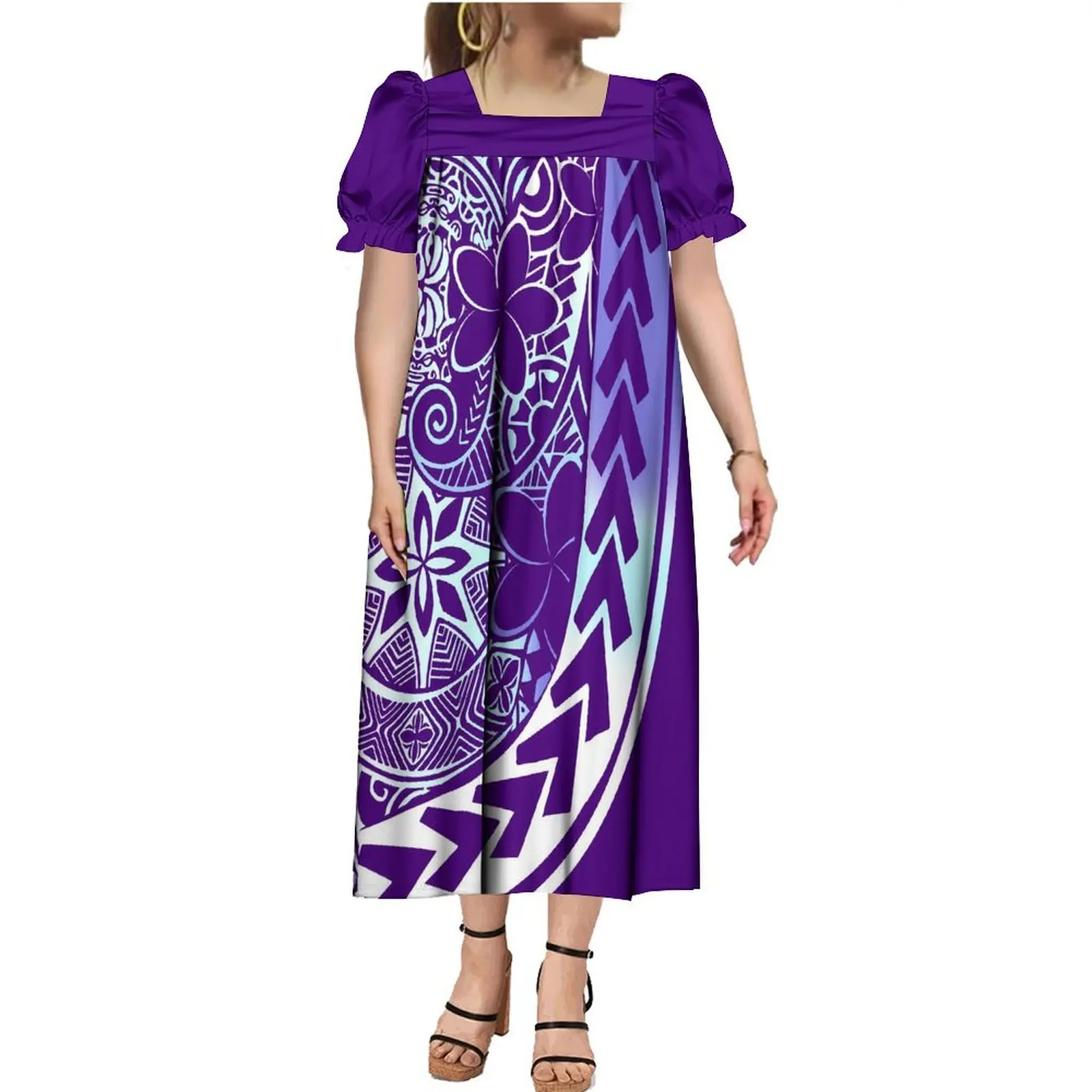 

Mumu Women'S Short Sleeve Dress Samoan Dress Polynesian Tribe Custom Hd Pattern Fashion Puffed Sleeve Dress