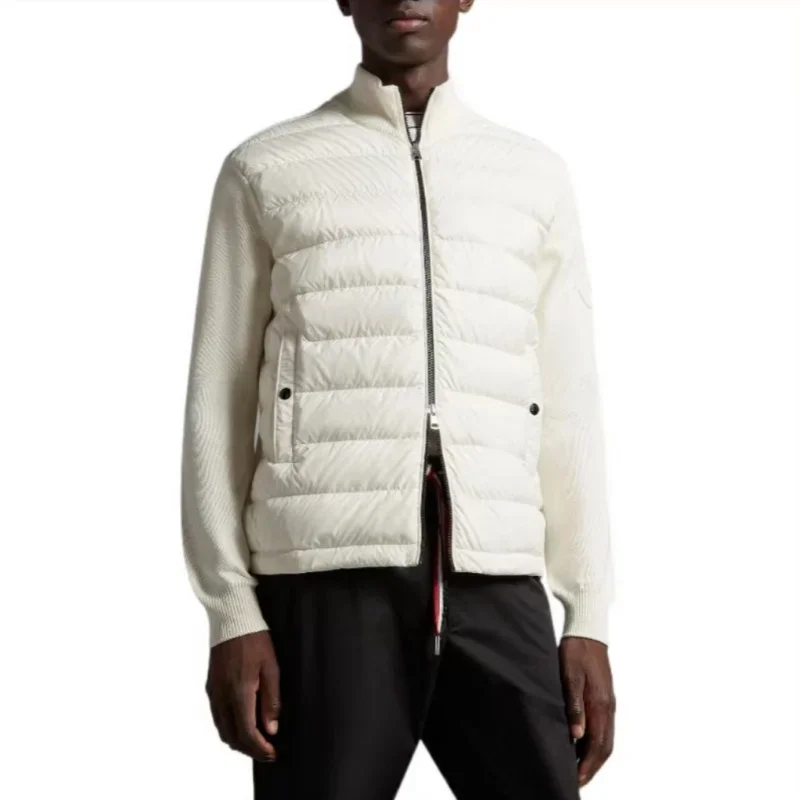 Autumn Winter Men patchwork down jacket Cotton+Lamb Knit 95% white goose down stand collar leisure Solid color loose coat NFC