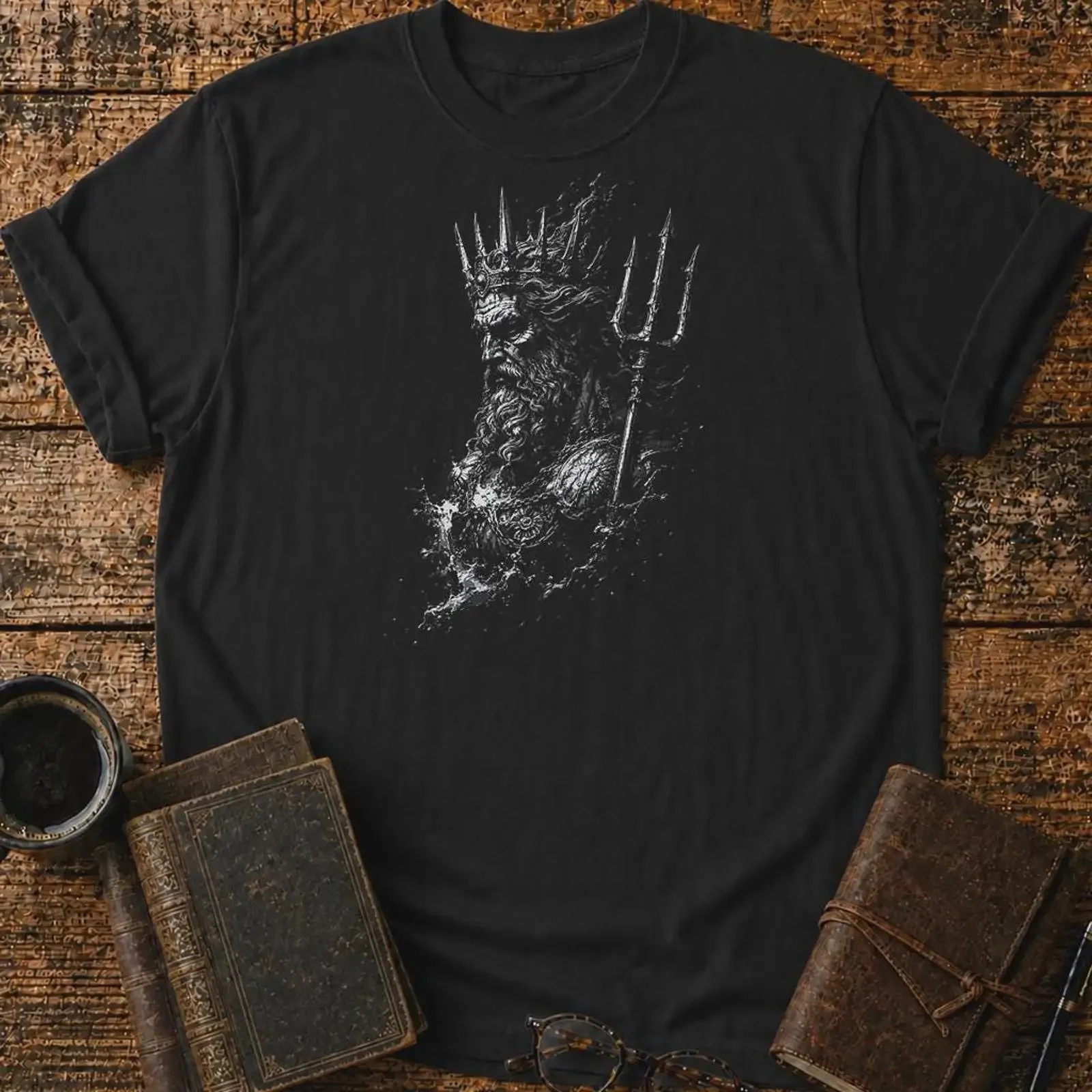 Poseidon Sea King T Shirt Greek God Trident Atlantis Myth  vintage Washed Breathable streetwear Stretched Unisex graphic