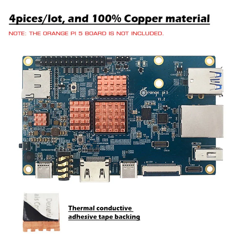 For Orange Pi 5 Copper Heatsink Kit （4Piece/lot）with Thermal Conductive Adhesive Tape Cooling Cooler for Orange Pi 5 Board