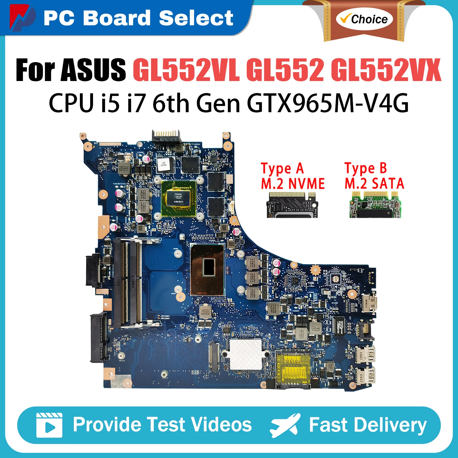 GL552VL Laptop Motherboard For ASUS ROG GL552 GL552VX GL552V ZX50V Mainboard i5-6300HQ i7-6700HQ GTX965M