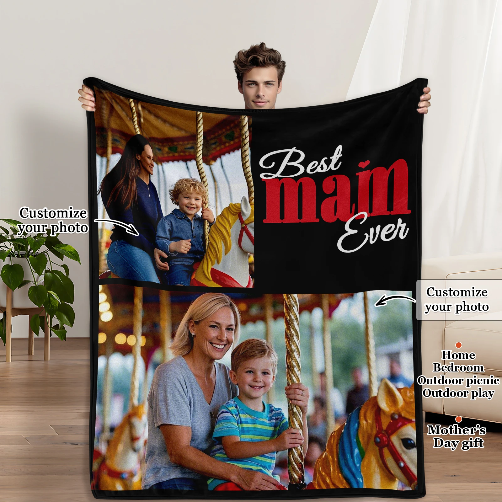 

Happy Hour Customized Blanket With Photo Parenting Time Carousel Unique Gift For Mother Sofa Bedroom Outdoor Picnic Available