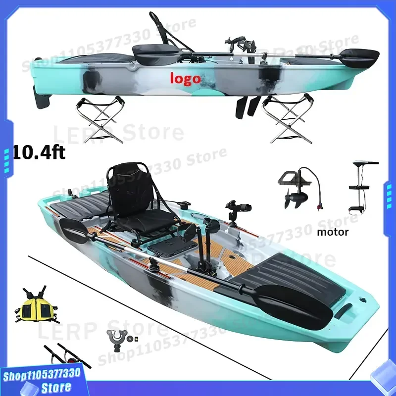 10.4 FT Fin Pedal Drive Kayak Single Paddler Fishing Canoe/Kayak Flap HDPE Hull 1 Person Seat