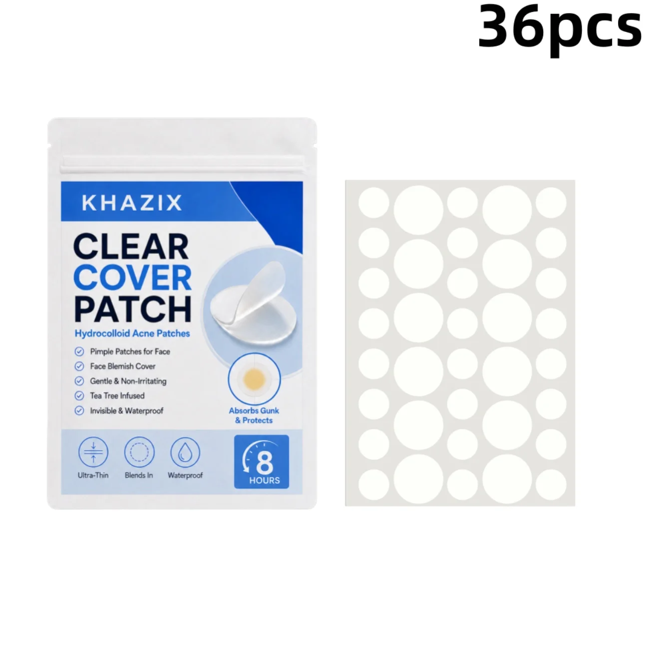 36pcs Transparent Pimple Patches Hydrocolloid Acne Spot Stickers, Invisible Blemish Cover Patch, Waterproof Face Care