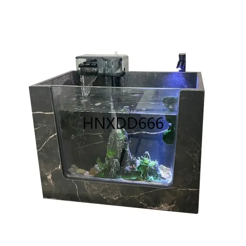 Desktop fish tank without water change, turtle rock slab landscaping, flowing water fish pond