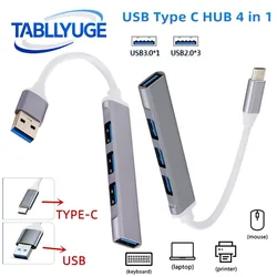 USB & TYPE-C HUB 4 Port Multi USB Splitter Adapter USB 3.0/2.0 4-in-1 Hub Adapter For Laptop PC MacBook Mouse Keyboard Hub