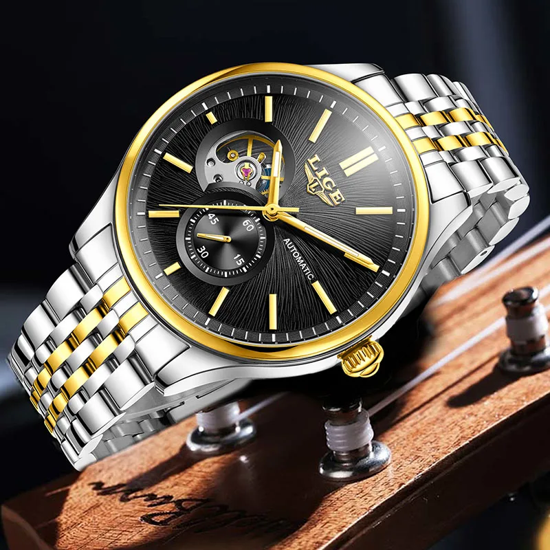 

LIGE New Men's Mechanical Wristwatches Fashion Business Waterproof Watch Men Top Brand Luxury Tourbillon Automatic Watch For Men
