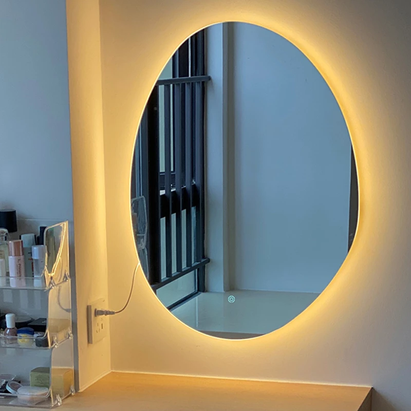 Bathroom mirror with lamp wall mounted Oval shaped irregular intelligent mirror wall mounted makeup demisting