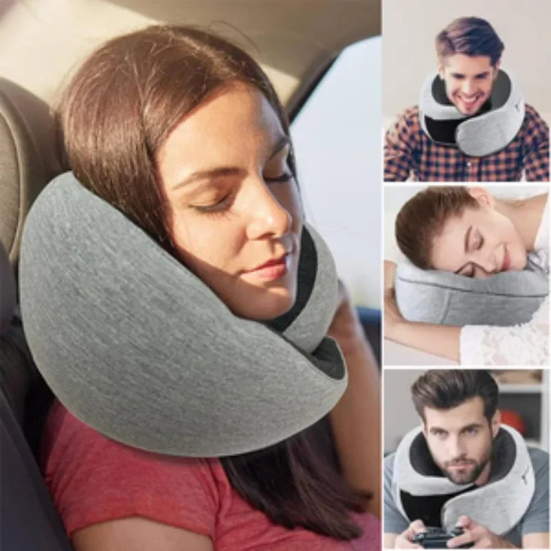 Portable Black Foldable U-Shaped Neck Pillow Memory Foam Travel Pillow Neck Cushion Durable Undeformable Airplan With Bag