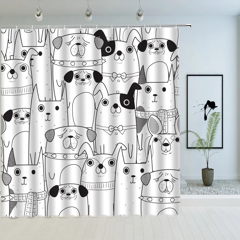 

Cute Cartoon Animal Shower Curtains Funny Cat White Bear Children Bath Curtain Bathroom Decor Waterproof Fabric with Hook Screen