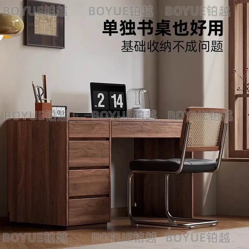 for All Solid Wood Desk Office Study Table Antique Retro Simple Bookcase Integrated High End Inductor Computer Table